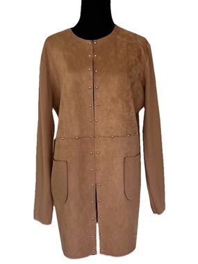 Old Money Quiet Luxury Sioni Faux Suede Knit Stud-Detail Open Coat Jacket